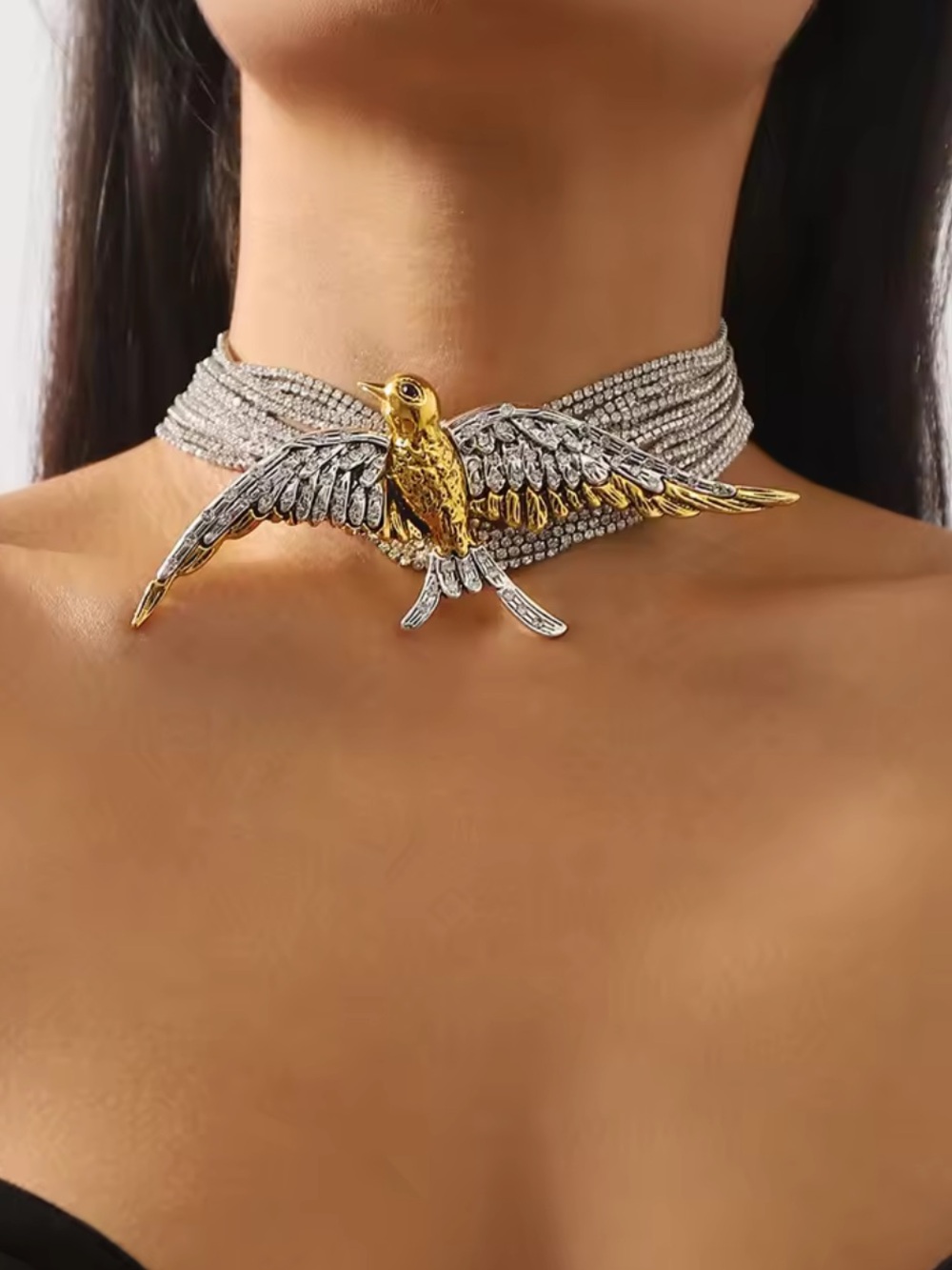 Gold & Silver Parrot Multi-Strand Crystal Choker